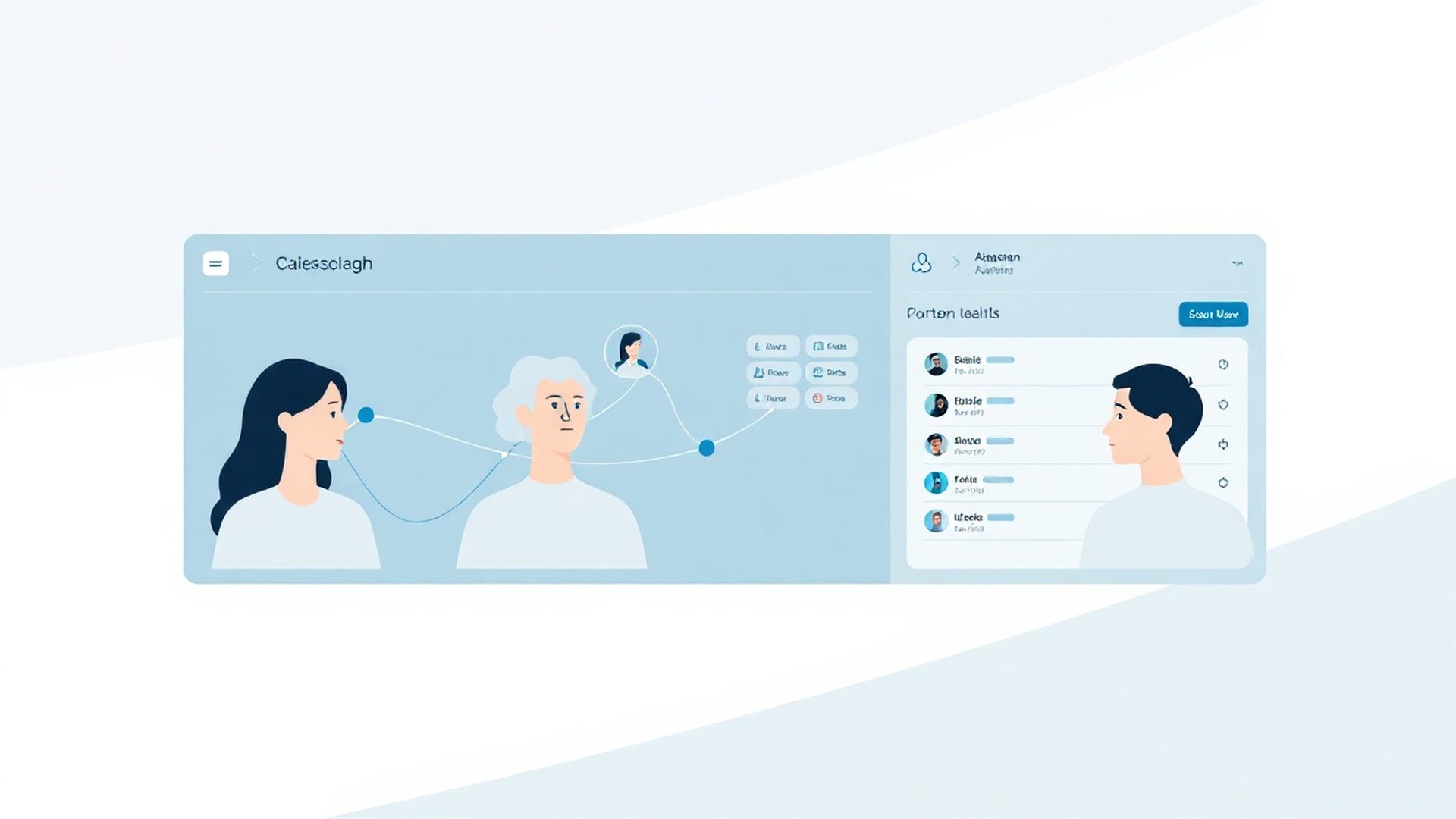 Illustration of a collaborative Goldcoastnet workspace with kanban board and connected team avatars