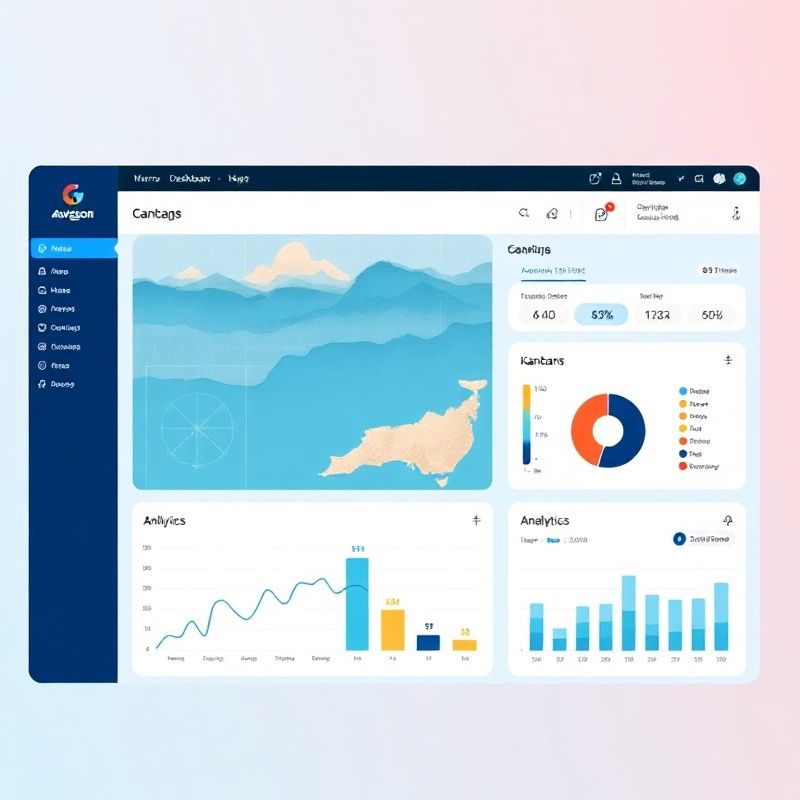 Screenshot-style mockup of the Goldcoastnet dashboard showing a kanban board and analytics