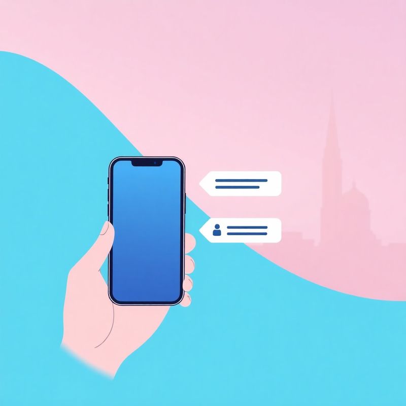 Illustration of a direct phone and message exchange with Canberra sandstone architecture in the background